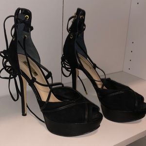 6.5 size by GUESS Black tie up platform heels
